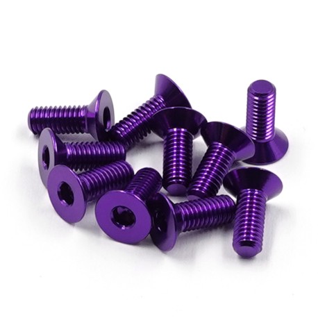 Aluminum 7075 3x8mm Hex Socket Flat Head Screws 10pcs Purple