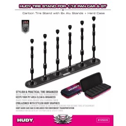 HUDY CARBON TIRE STAND 6x + HARD CASE - 1/12 PAN CAR & 1/12 GT