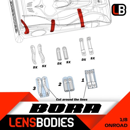 LENSBODIES 1/8 onroad body stiffener+WING