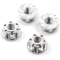 4MM ALUMINIUM WHEEL FLANGE SERRATED NUT 4PCS SILVER